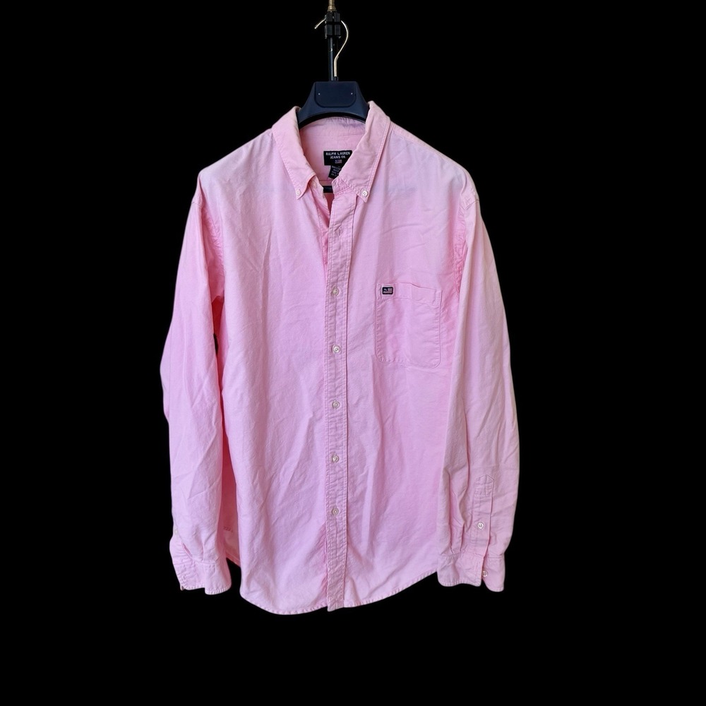 Vintage Polo Jeans Ralph Lauren Men's Large‎ Pink Oxford Button Down Shirt